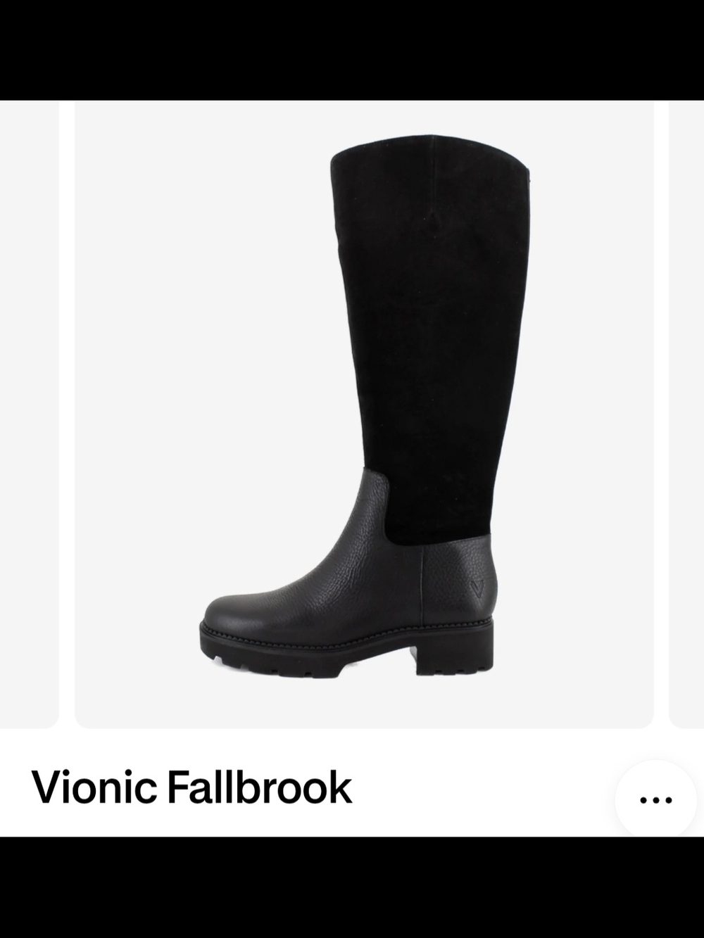Vionic Fallbrook Tall Black Leather & Suede Boot